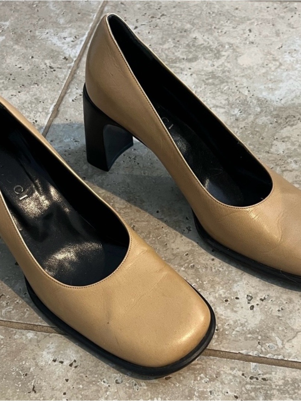 Gucci Beige Leather Block Heel Pumps